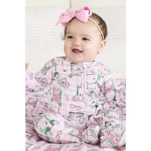 Birdie Babes Ruffle Zipper Footie in Pink | Caden Lane