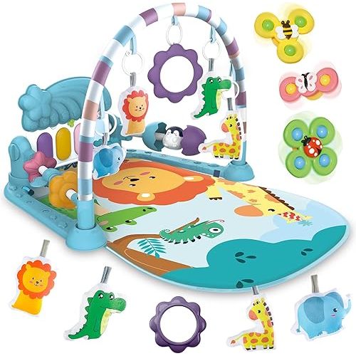 Baby Gyms Play Mats, Tummy Time Mat Toys, Infant Play Mat and Activity Gym, Baby Play Piano Gym Mat, Play Mats for Babies Newborns and Toddlers, Baby Activity Mat Toys 0-3-6-12 Months (Blue)