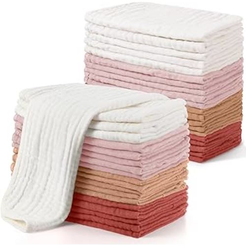 Buryeah Muslin 20 Pcs Burp Cloths Large 20" x 10" 100% Cotton 6 Layers Ultra Absorbent and Soft Hand Washcloths for Baby Drool and Messes Gentle Burp Cloth for Boys & Girls(Vivid Color)
