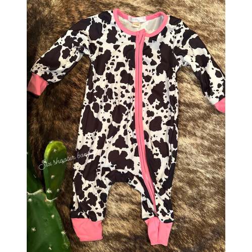 Cowprint/ pink baby sleeper