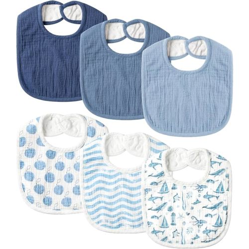 6-Pack Muslin Baby Bibs for Unisex Boys Girls, Cotton Baby Drool Bibs, Drooling and Teething Bibs for Infant