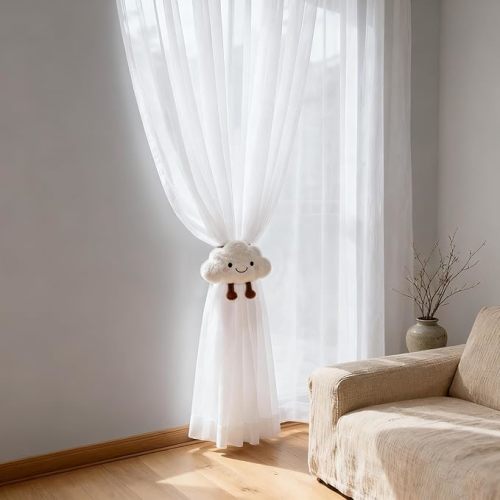 2 Pack Cartoon Bears Curtain Tiebacks, Cute Cartoon Animal Curtain Holdbacks for Safari Nursery & Jungle Theme Rooms, Embroidered Decor for Baby's Bedroom, Kids Room Accessories (Brown)