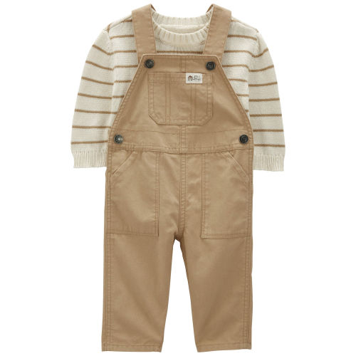 Baby 2-Piece Striped Thermal Sweater & Canvas Coverall Set - 12 month