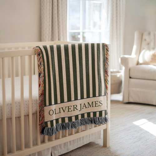 Personalized Stripes Baby Blanket Custom Name Blanket Baby Classic Nursery Decor Newborn Name Blanket Baby Shower Gift Striped Baby Blanket