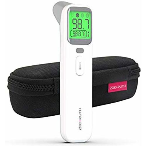 Zoe+Ruth Baby Thermometer Non Contact Forehead & Ear Medical Grade Fast Accurate Digital Infrared for Instant Temporal Fever Temperature for Kids & Adults Smart 5 in 1 Modes + Storage Case