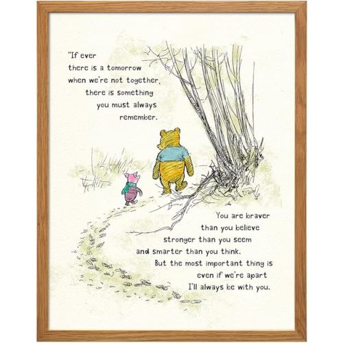 Winnie Pooh Wall Art FRAMED - Kids Wall Art - Boys Room, Baby Nursery Decor - Girls Bedroom Decor, Artwork for Toddlers - Always Remember You Are Braver Than You Believe, A. A. Milne Poster 11x14 Gift