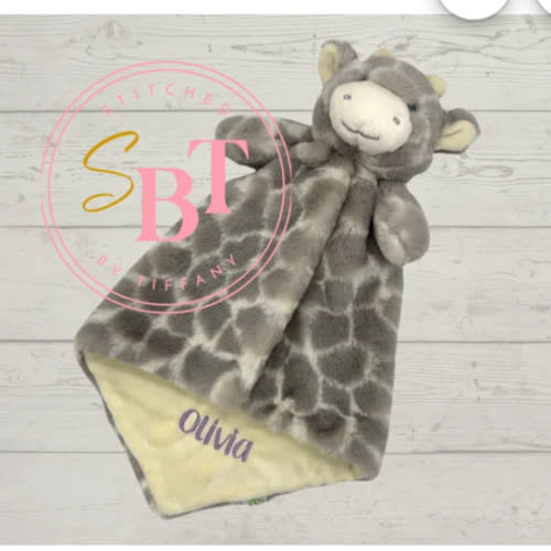 Monogrammed animal luvster lovey security blanket personalized custom embroidered baby gift