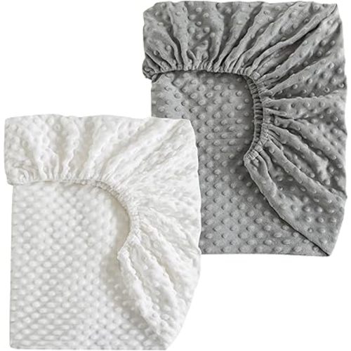 La&Sheer Plush Crib Sheets 2 Pack, Luxury Ultra Soft Fluffy Crib Sheet for Standard Crib Mattress(28"x 52"), Fuzzy Fitted Crib Mattress Sheet for Girls and Boys (White, Gray)