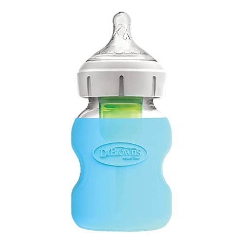 Dr. Brown's Natural Flow Options+ Glass Baby Bottle Sleeves,100% Silicone,5 oz,Wide-Neck,Blue - 5 oz, Blue, 1 Pack