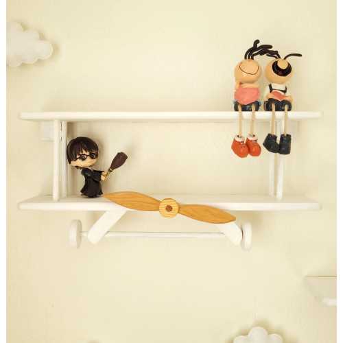 Wooden Nursery Airplane Shelf | Double Wing | 40 cm