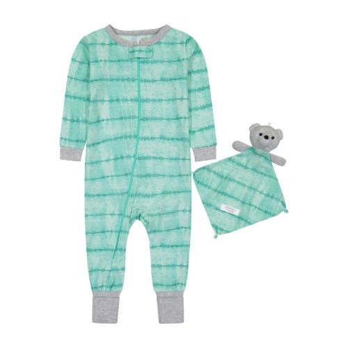Sleep On It Infant Boys Long Sleeve Super Soft Snuggle Jersey Zip-up Coverall Pajama With Matching Blankey Buddy - Tie-dye - Green, Size: 18m