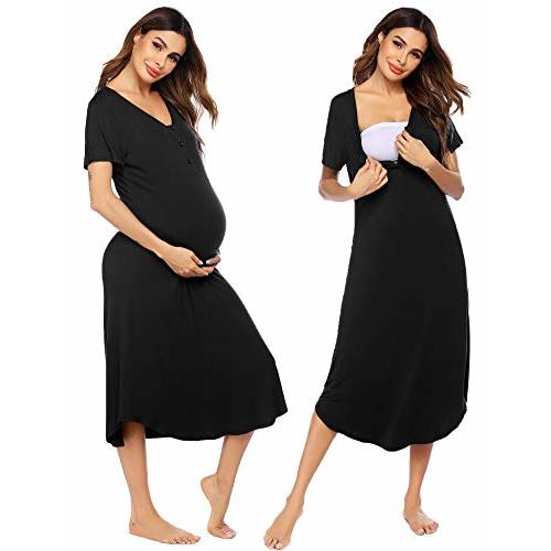 Ekouaer Womens Maternity Nightgown for Hospital Pregnancy Long Nightgowns Nursing Night Gown for Breastfeeding