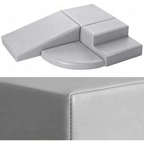 4-Piece PU Leather Baby Foam Climbing Blocks for Toddlers - Soft Play Climbing Toys for Toddlers - Foam Climbing Set for Crawling and Sliding Indoor (Gray)