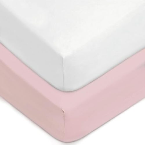 American Baby Company 2 Pack Fitted Crib Sheets 52x28, White/Pink | Ultra Soft Microfiber Crib and Toddler Bed Sheets, Breathable & Gentle on Baby Skin, Neutral for Boys & Girls