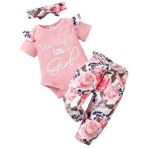 AMAWMW Baby Girl Clothes Set Daddys Little Girl Ruffle Romper Top Camouflage Pants Newborn Infant Baby Girl Outfit