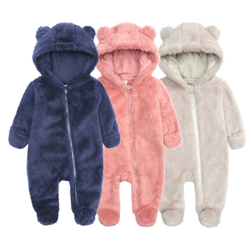 Elainilye Fashion Unisex Baby Clothes Newborn Boys Girls Plush Cute Bear Ears Winter Thick Warm Jumpsuit Romper, Sizes 0-12 Months