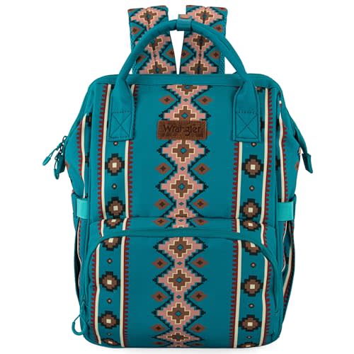 Montana West x Wrangler Diaper Bag Backpack Aztec Travel Backpack Purses Western Multi-Function Baby Bags for Mom with Waterproof Insulated Pockets