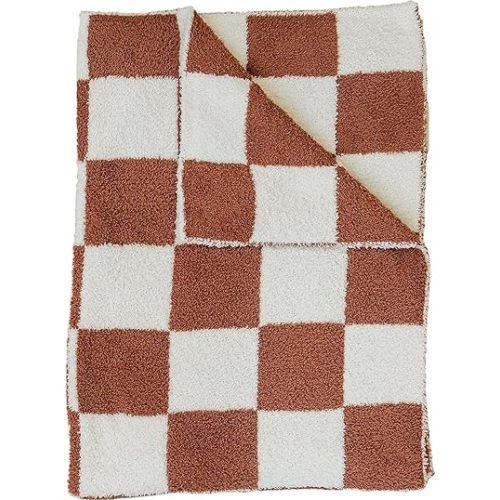 Mebie Baby Rust Checkered Plush Lovey Blanket 15x20 - Soft, Lightweight, Breathable | Available in Two Sizes