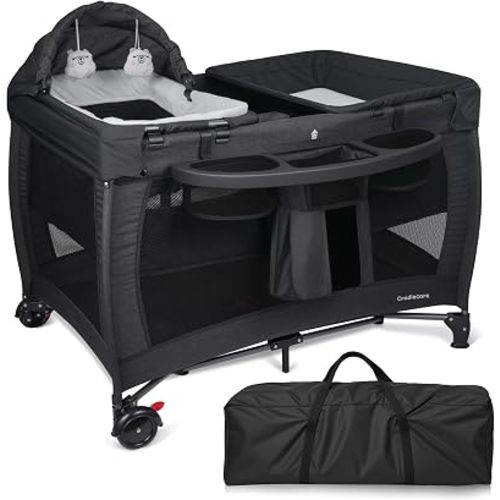5-in-1 Pack and Play with Bassinet & Changing Table, Black