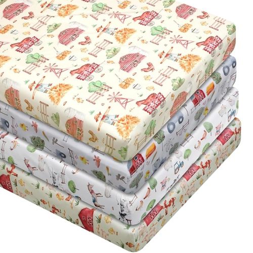 4 Pcs Farm Animals Crib Sheet Set