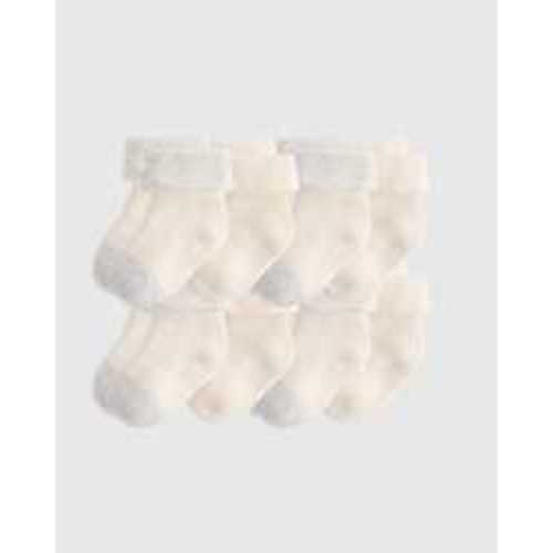 Organic Cotton Gripper Fold Over Socks 8-Pack - Baby in White/Grey