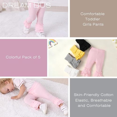 5 Pack Baby Pants Toddler Girl Ribbed Ruffle Bell Bottoms Toddler Leggings Baby Boy Pants Newborn Girl Flare Pants - 0-3 Months - #1 Pink/White/Yellow/Grey/Black
