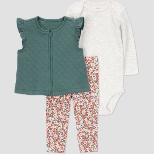 Carter's Just One You® Baby Girls' 3pc Vest with Floral Leggings Set - Green Newborn