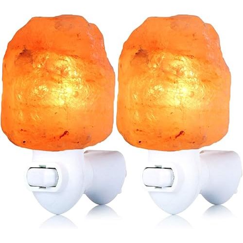 2 Pack Himalayan Natural Salt Lamp Night Light Plug in, Certificated 360 Degree Rotatable Wall Plug with Extra 4 Replacement Bulbs for Bathroom Bedroom, Pink Crystal Rock Salt Hand Crafted