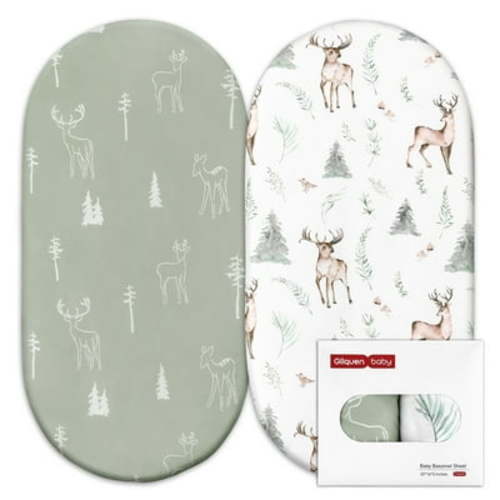 Gllquen Baby Bassinet Breathable Cozy Sheets Set 2-Pack for Newbron Boy Girls 32"X16", Reindeer