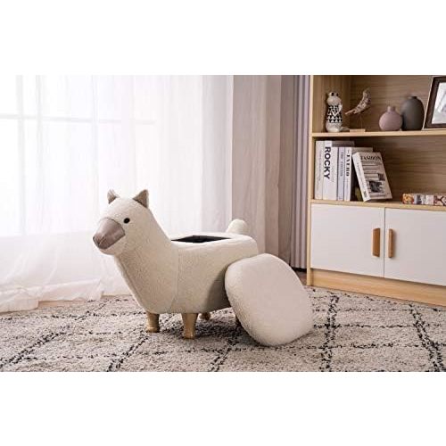 Home 2 Office Llama Ottoman with Storage for Bedroom, Playroom, Nursery or Recreation Room Decor, Soft Animal-Shaped Ottoman with Wooden Legs