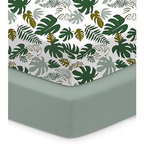 Baby Crib Sheets Boy Girl for Standard Crib Mattress - Ultra Soft Jersey Knit Monstera&Green Crib Sheet, Safe and Snug, Durable, Stylish Fitted Sheet, 28''x52''x9'' Extra Deep Pocket
