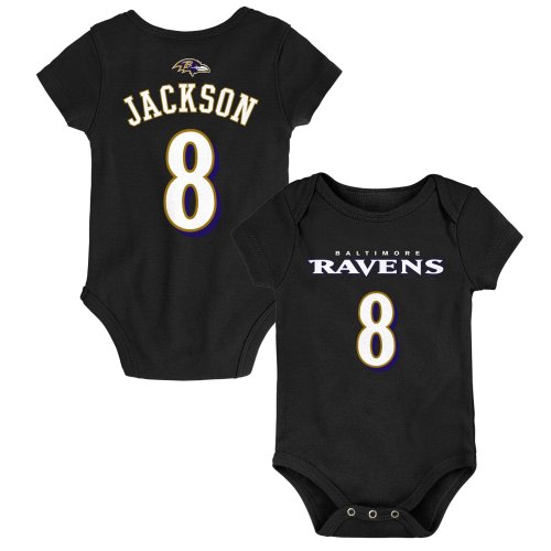 Newborn Baltimore Ravens Lamar Jackson Black Mainliner Name & Number Bodysuit