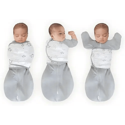 Amazing Baby Omni Swaddle Sack for Newborn, Transitional Swaddle Sack with Wrap & Arms Up Sleeves & Mitten Cuffs, Easy Transition Swaddle Sleep Sack for Better Sleep, Gray Stars, Small, 0-3 Months