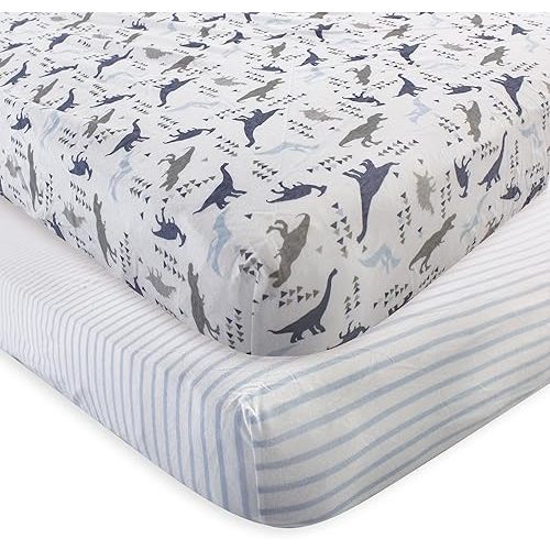Touched by Nature Unisex Baby and Toddler Organic Cotton Crib Sheet, Dino, One Size
