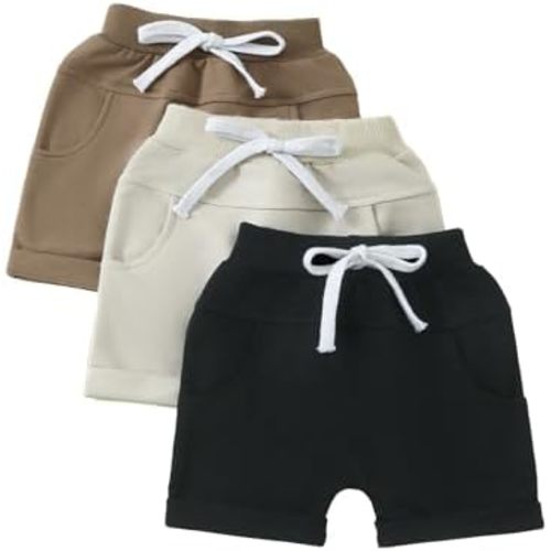 3 Pack Toddler Baby Boy Girl Shorts Solid Color Cotton Terry Casual Shorts Elastic Waist Jogger Shorts Pants