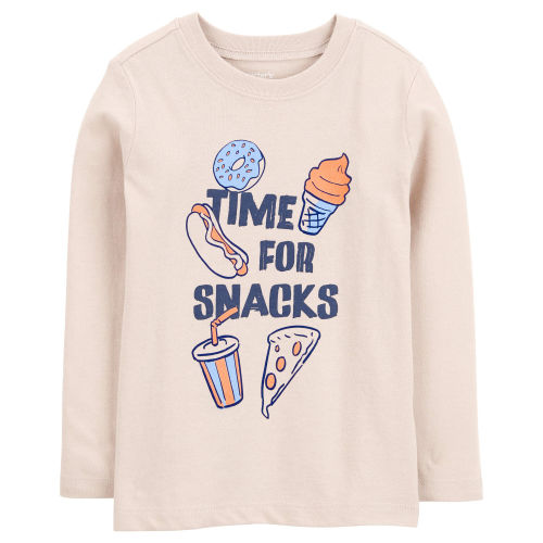 Toddler Time For Snacks Cotton Blend Long-Sleeve Tee - Khaki - Carter's | Carter's