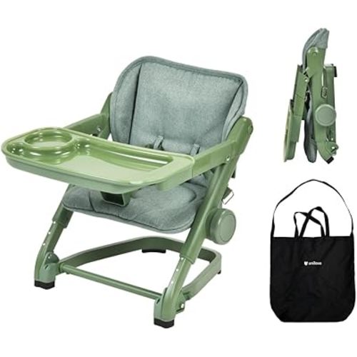 Feed Me 3-in-1 Travel High Chair Booster Seat for Infants and Toddlers - Transitional, Compact & Fits Any Chair, Swivel Tray, Avocado Green