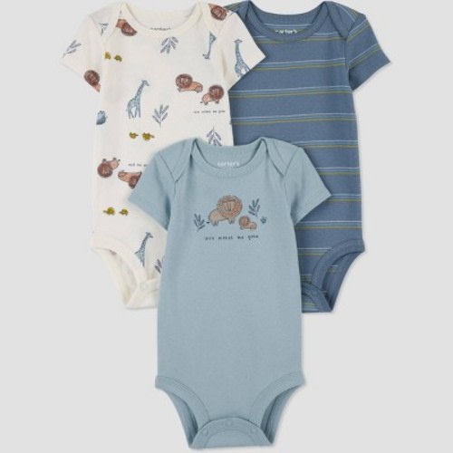 Carter's Just One You® Baby Boys' 3pk Short Sleeve Safari Bodysuit - Blue, Size: Newborn
