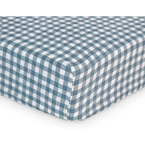 Lulujo Muslin Crib Sheets - Fitted Crib Mattress Sheets for Boys and Girls - 28"x 52", 1 Pack (Navy Gingham)
