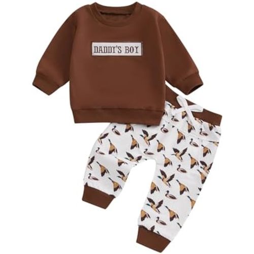 VISGOGO Baby Boy Girl Clothes Little Bean/Tractor Outfits Letter Embroidery Long Sleeve Sweatshirt Tops Pants