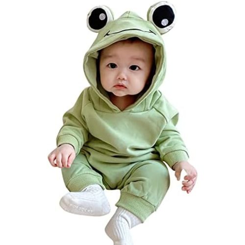 Baby Girls Boys Cute Frog Chick Hooded Jumpsuit Long Sleeve Newborn Cotton Onesie Button Comfy 𝐒leepsuit