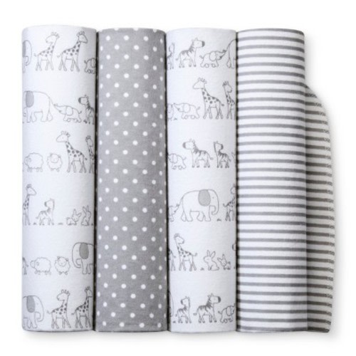 Flannel Baby Blankets Two by Two 4pk - Cloud Island™ Gray