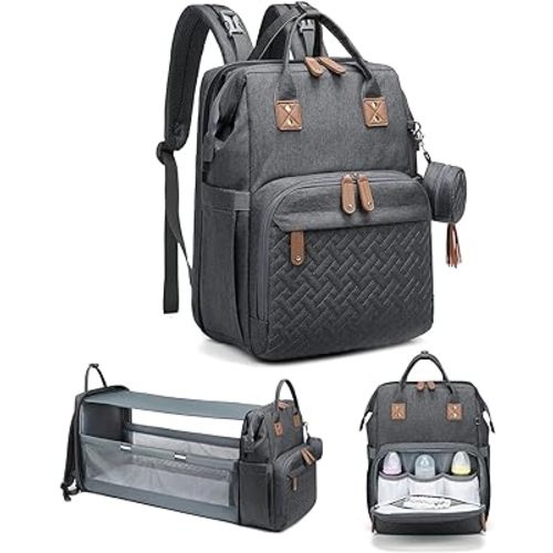 JOLLITO Diaper Bag Backpack with Changing Station Large Capacity Multifunction Baby Bags for Boy Girl Travel For Moms Dads Baby Registry Search Essentials Shower Gifts Gray