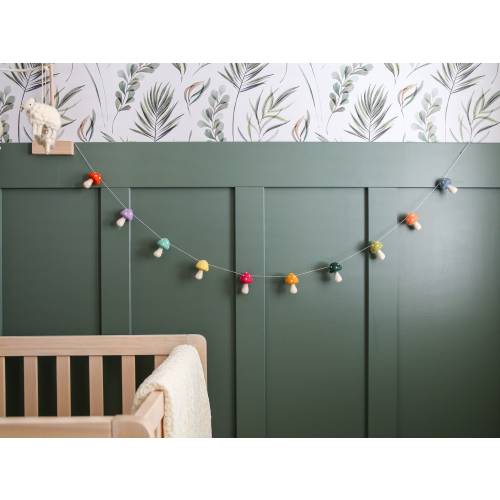 Nursery decor mushroom | Colourful mushroom felt garland | Kids party decor boho mushroom felt banner | Felt mushroom garland