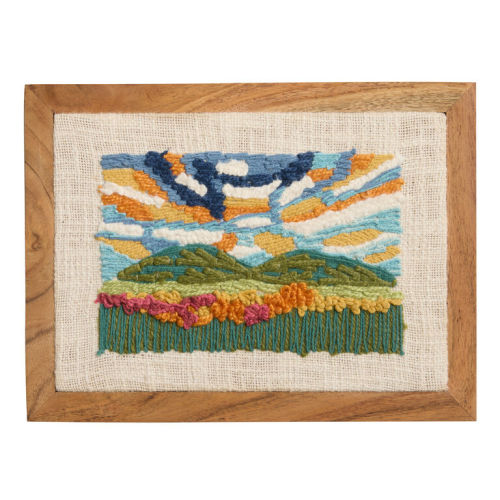 Mountain Landscape Embroidered Textile Framed Wall Art