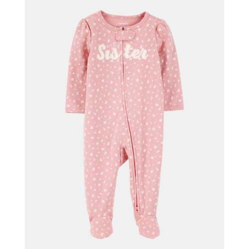 Baby Girl 'Little Sister' 2-Way Zip Cotton Sleep & Play Pajamas - Pink | Carter's