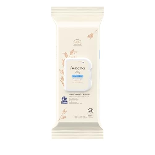 Aveeno Baby Sensitive All Over Wipes with Aloe & Natural Oat Extract for Face, Bottom, Hands & Body, pH-Balanced, Hypoallergenic, Fragrance-, Phenoxyethanol- & Alcohol-Free, 64 ct
