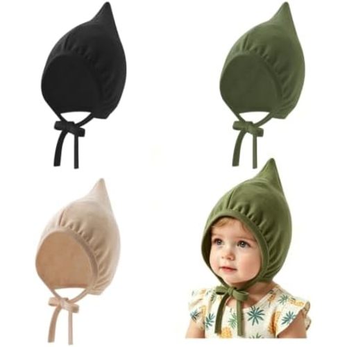 Newborn Baby Hospital Hat Soft Cotton Infant Pointed Hat with Adjustable Tie Cute Beanie Cap for Baby Boys Girls