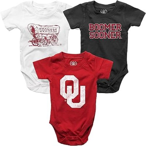 Wes and Willy Baby College Team 3 Pack of Cotton Rompers