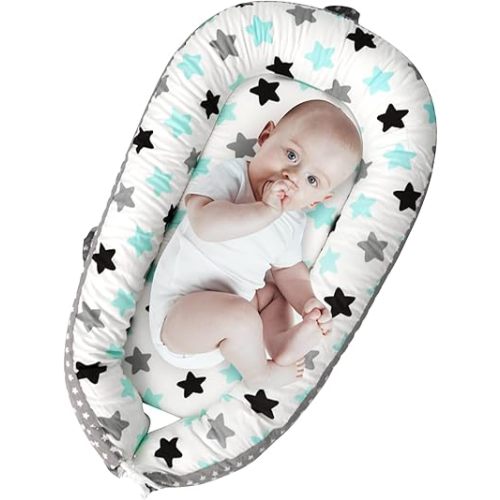 AMAWMW Baby Lounger for Newborn Infant Baby Nest Sleeper for 0-12 Months Removable Lounger Cover for Co Sleeping Washable Portable Adjustable Lounger Pillow Floor Seat for Travel Essentials